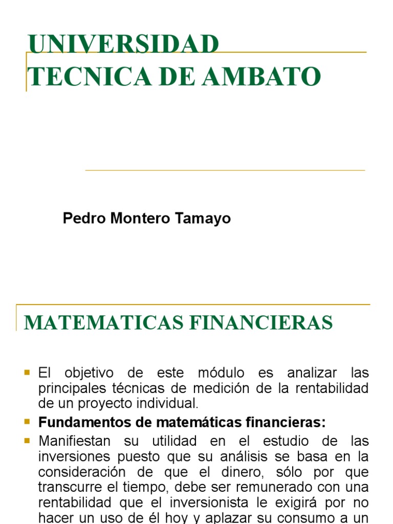 Técnicas de Matemáticas Financieras | PDF | Tasa interna de retorno ...