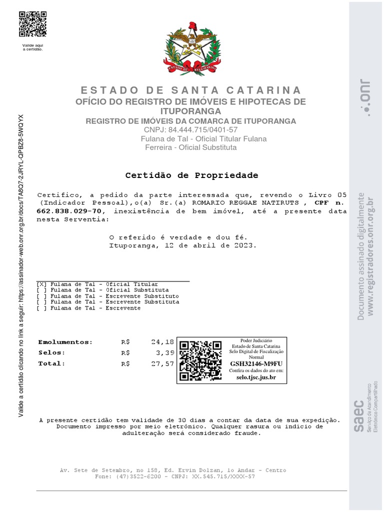 Certidão de Propriedade Negativa | PDF