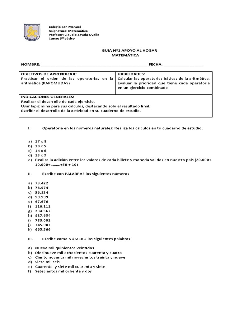 Guia 1 matematica 5 basico pdf
