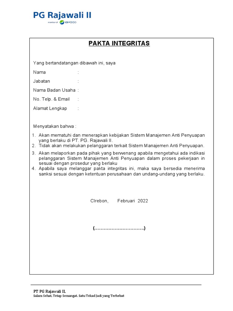 Pakta Integritas Pengadaan Barang dan Jasa | PDF