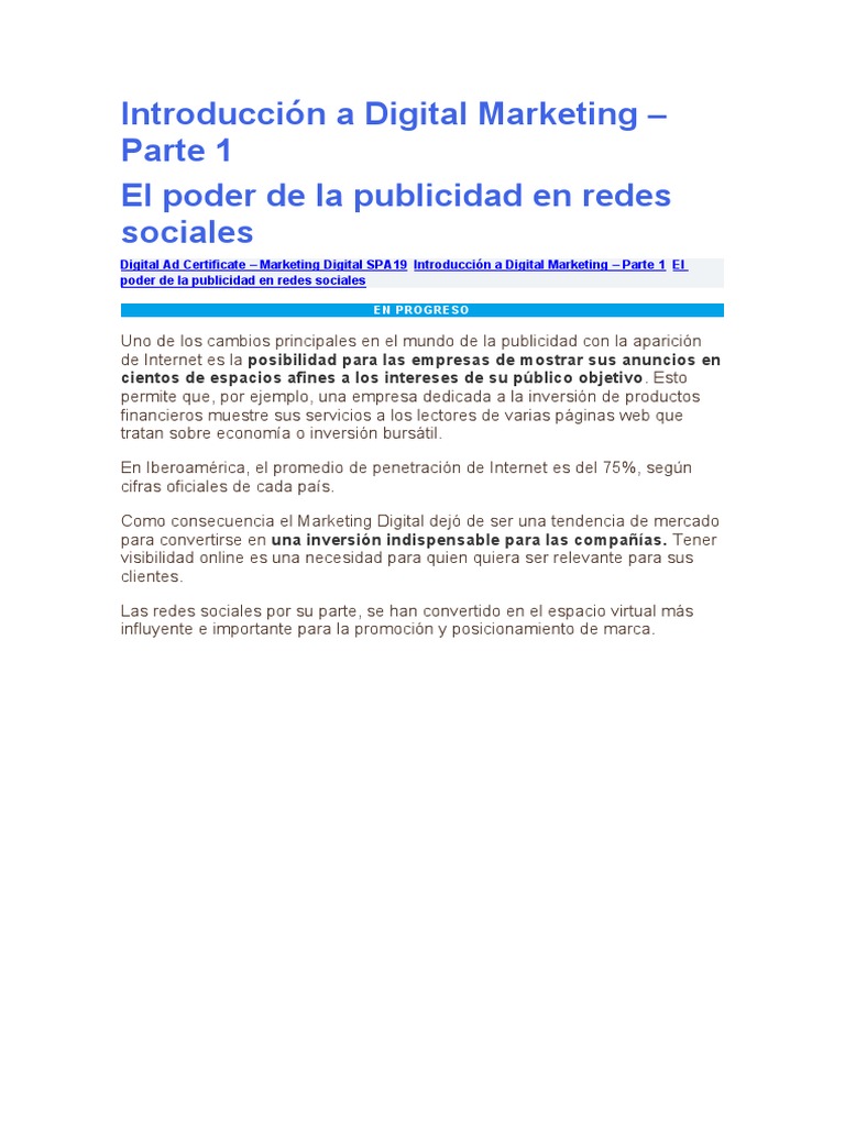 Introducción A Digital Marketing Parte 1 | PDF | Publicidad | Internet