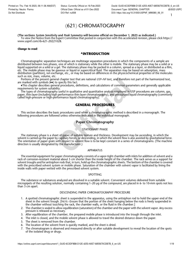 USP 621 Chromatography PDF Chromatography Gas Chromatography