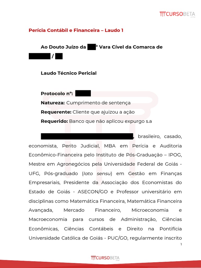 Laudo Pericial Contábil Financeiro 01 | PDF | Juros | Sentença (jurídico)