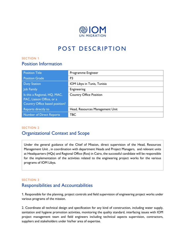 IOM Programme Engineer Position in Libya | PDF | Leadership | Quality ...