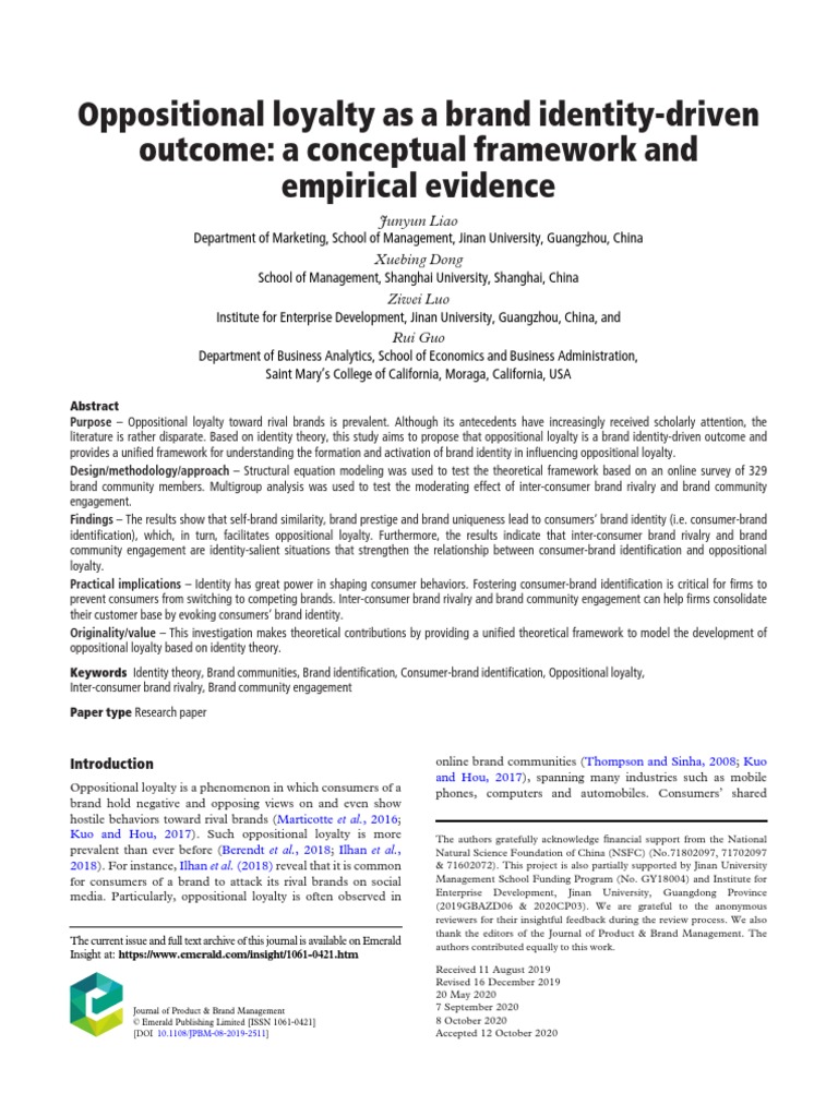 Oppositional Loyalty As A Brand Identity-Driven Outcome: A Conceptual ...