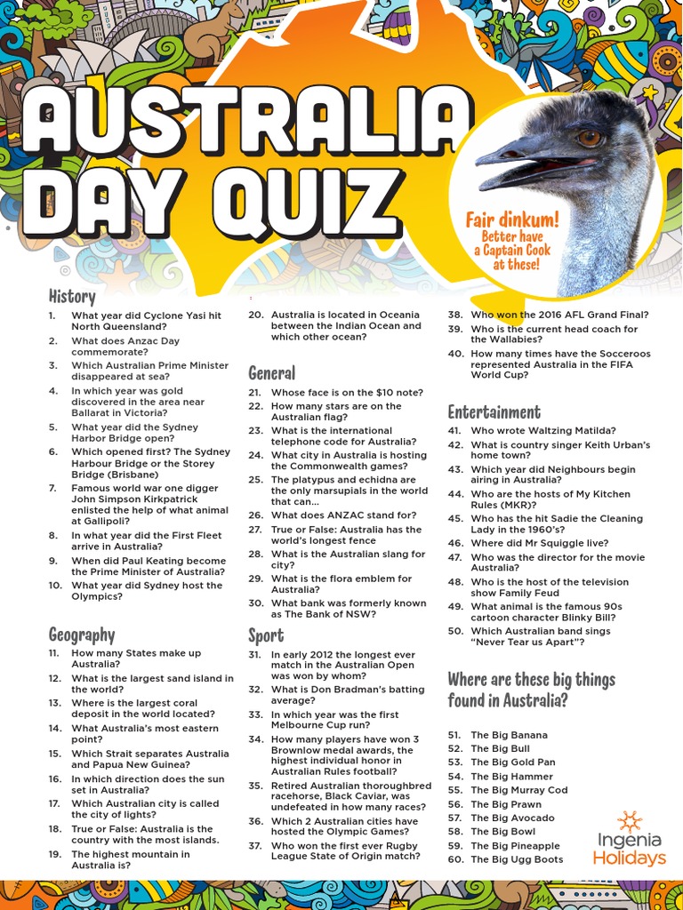 Australia Day Quiz Fair Dinkum! PDF Australia New South Wales
