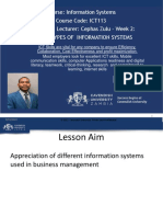 Course: Information Systems Course Code: ICT113 Facilitator/ Lecturer: Cephas Zulu - Week 2: Topic: Types of Information Systems