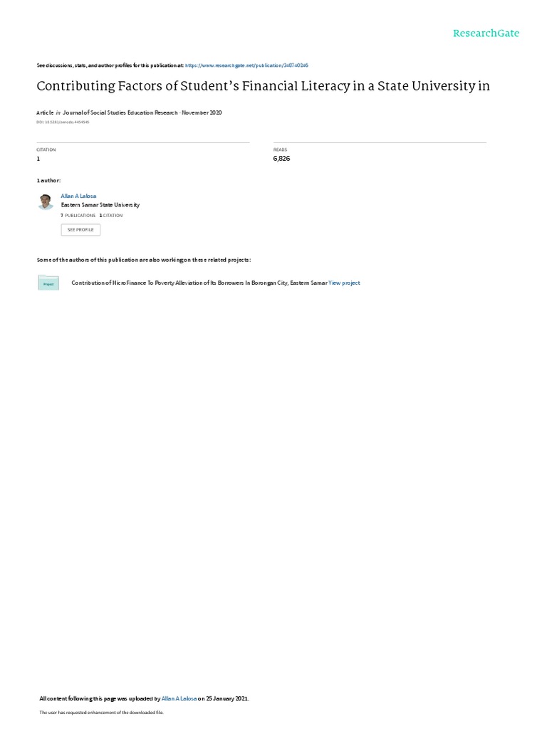 Contributing Factorsof Students Financial Literacyina State