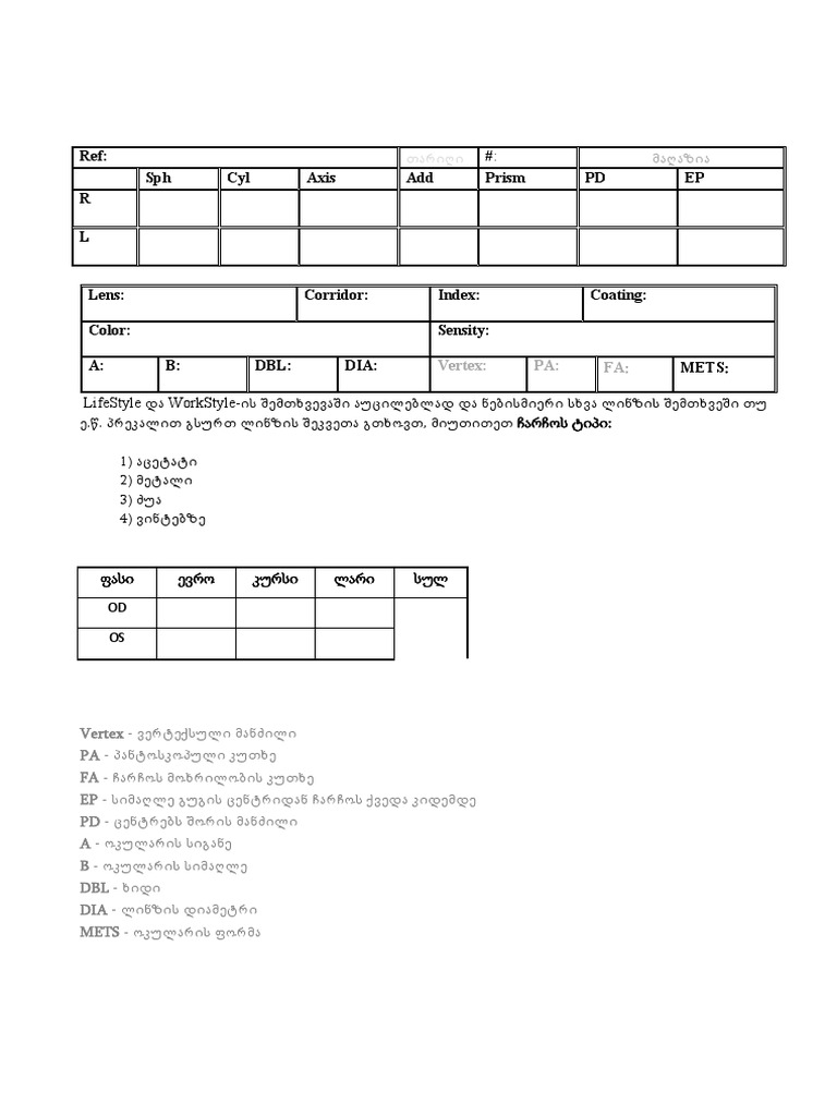 Hoya RX Order Form PDF