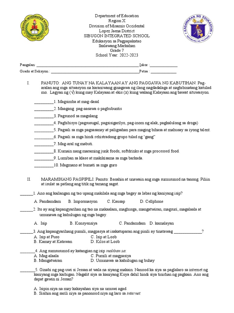 EsP - 7 - Q2 - SY - 2022-2023edited 1.23.2023 | PDF