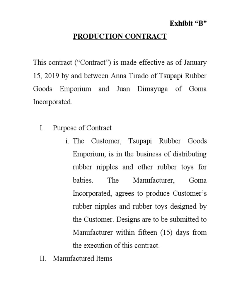 Exhibit B - Production Contract | PDF | Consent | Justice