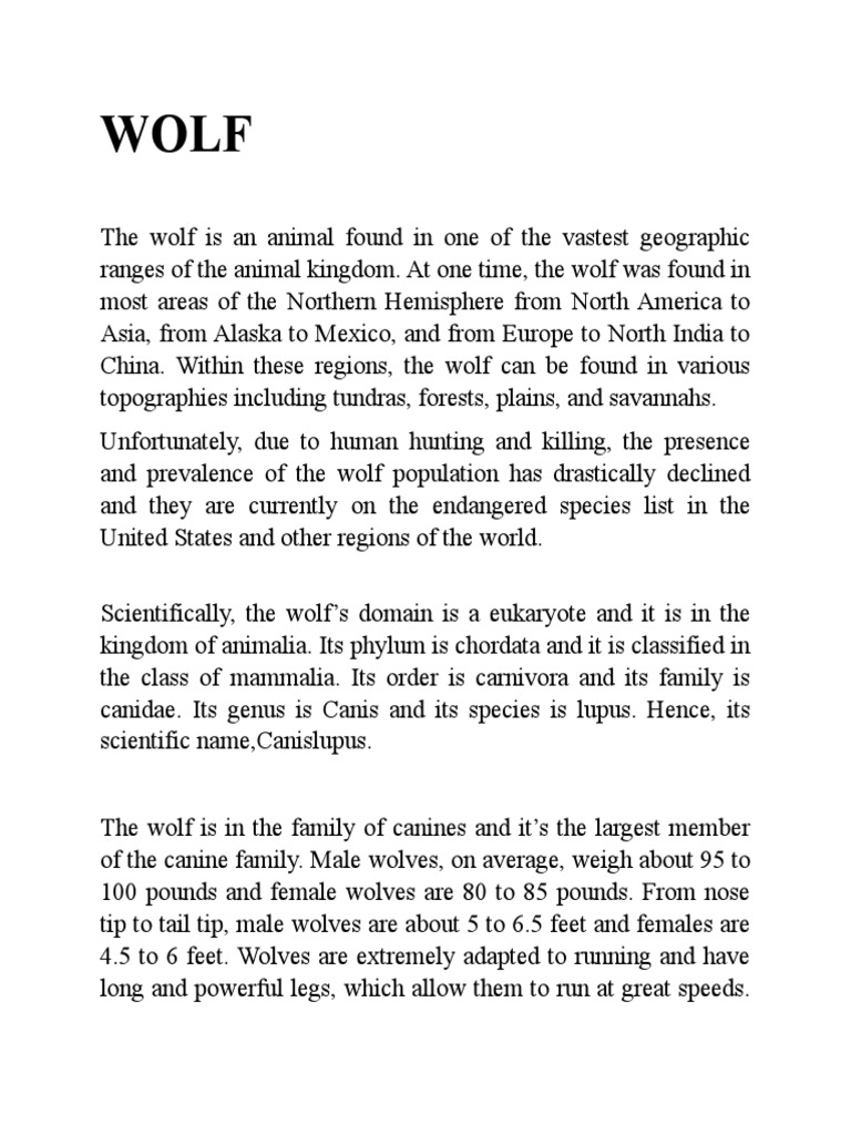 Wolf: Characteristics and Habitat | PDF | Social Science | Home & Garden