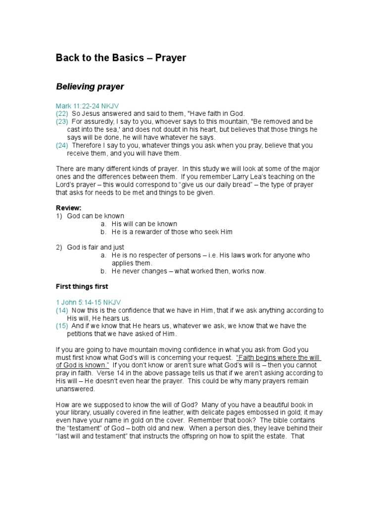 Back To The Basics Prayer Prayer Faith