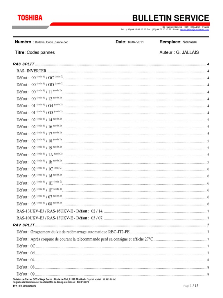 Codes de pannes pour systèmes Carrier | PDF | Tension électrique ...