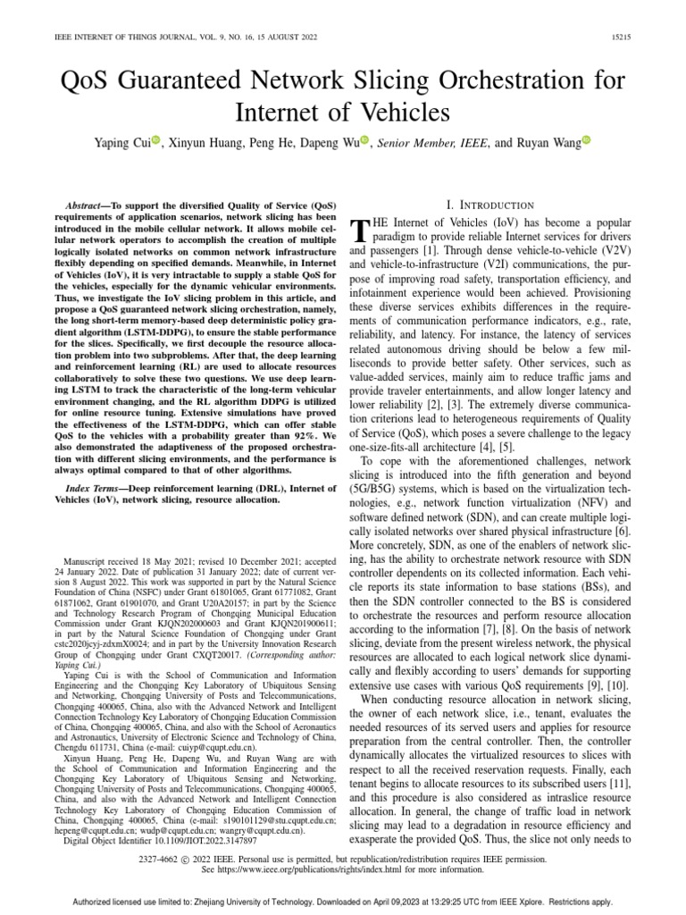 QoS Network Slicing for IoV Systems | PDF | Quality Of Service | Computing