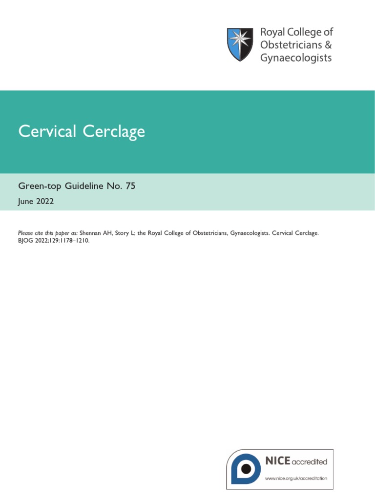 Cervical Cerclage GreenTop Guideline No. 75 PDF Preterm Birth
