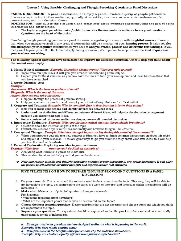 Crafting Engaging Panel Discussion Questions | PDF | Understanding ...