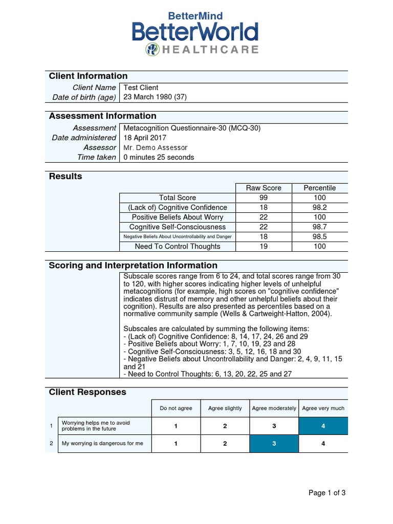 Mcq 30 Questionnaire _ User Manual: Inquisit Metacognitions ...