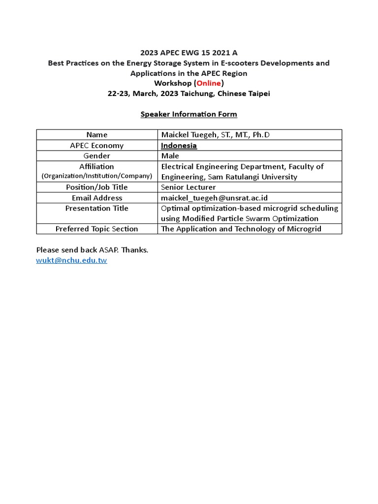 Speaker Information Form - Maickel | PDF