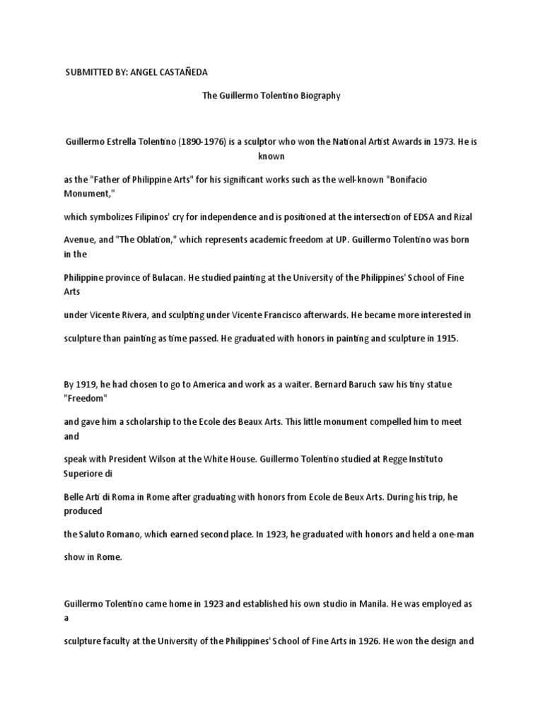 Guillermo Tolentino Biography Pdf Sculpture Philippines