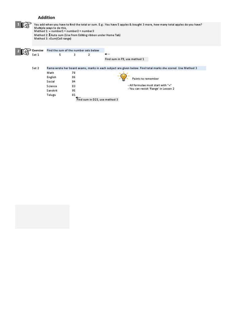 Math Operations and Excel Exercises | PDF | Elementary Mathematics ...