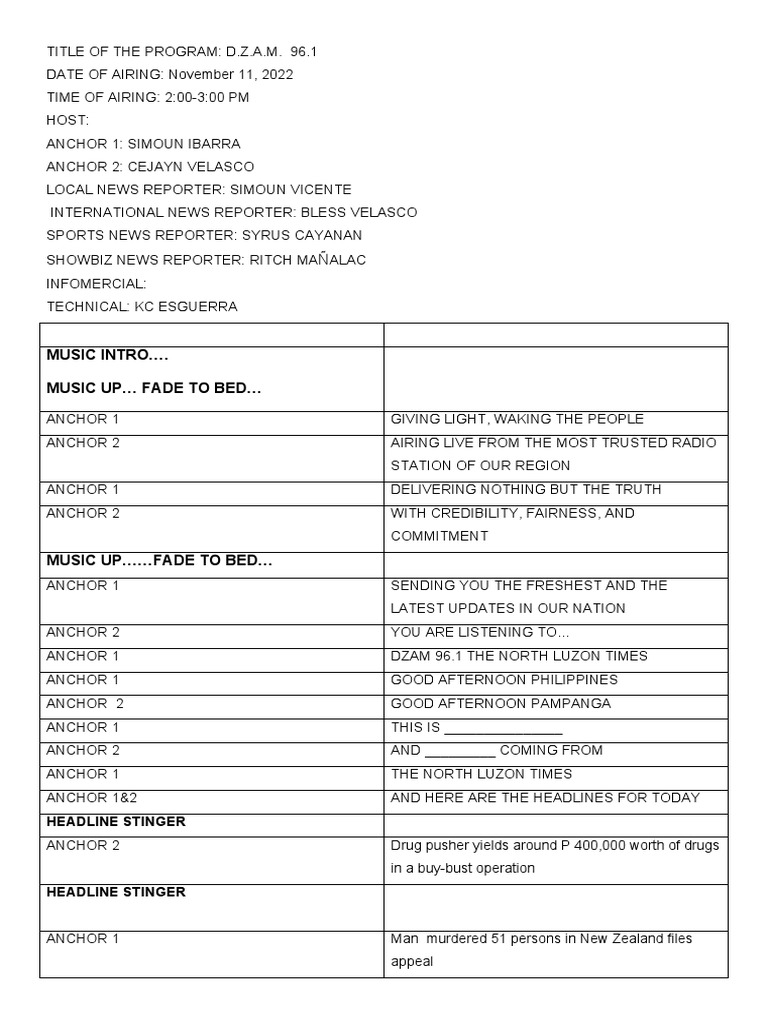 Music intro music up fade to bed headline stinger pdf