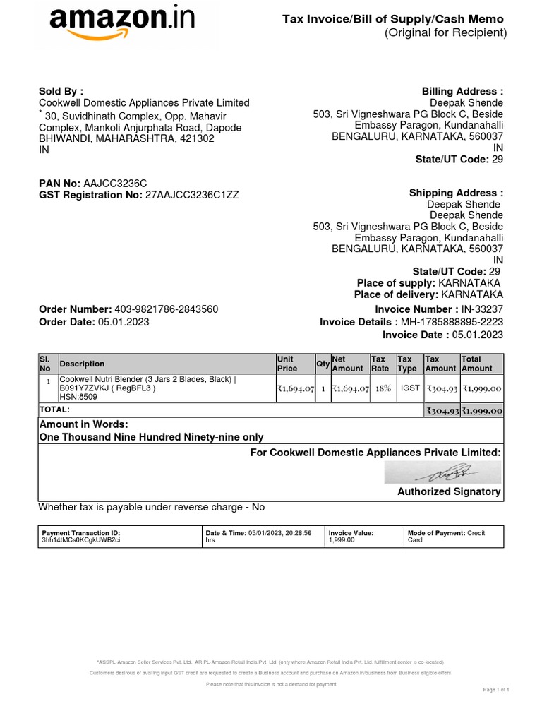 Mixer Juicer Bill | PDF | Invoice | Market (Economics)
