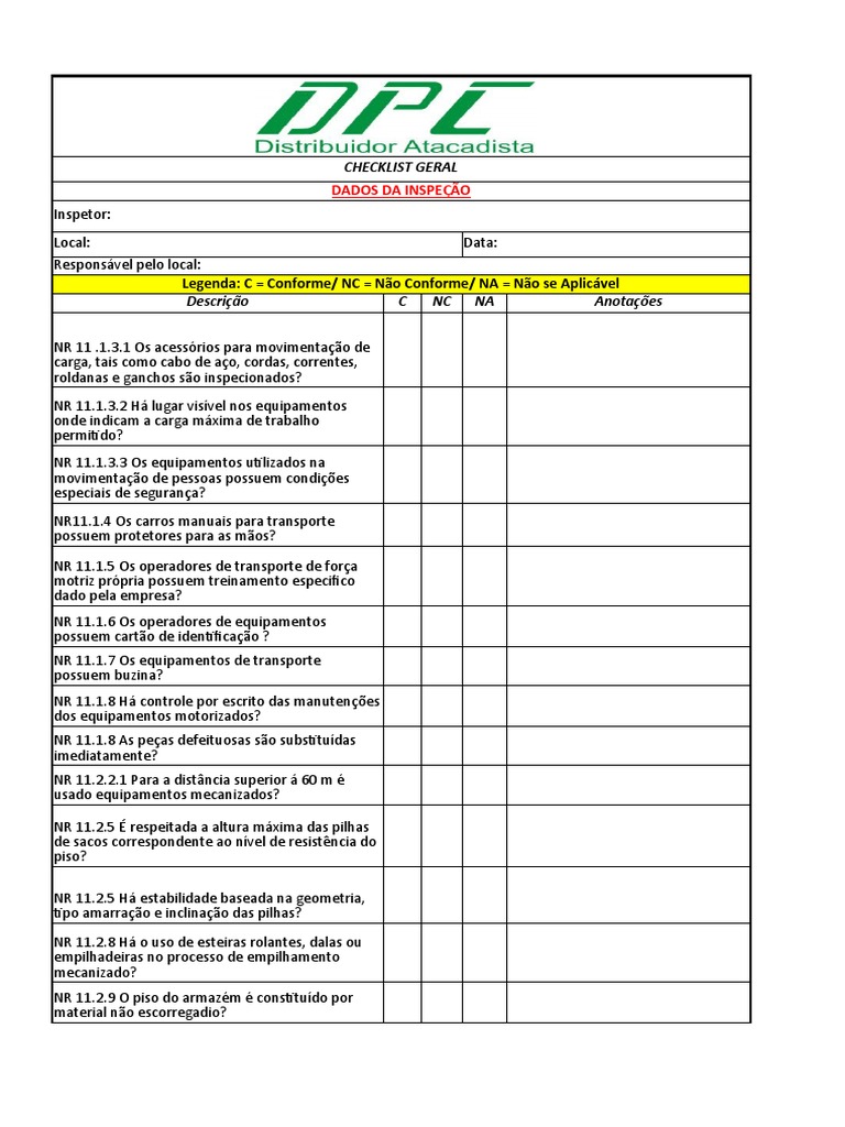 Checklist de Inspeção de Equipamentos de Carga | PDF | Tecnologia e ...