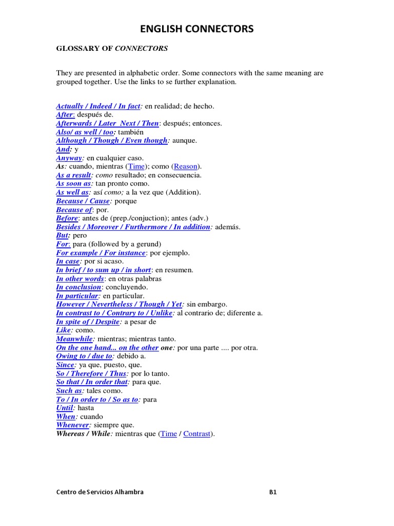 Connectors and Linkers B1 | PDF