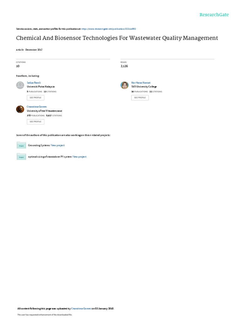Chemical and Biosensor Technologies For Wastewater Quality Management