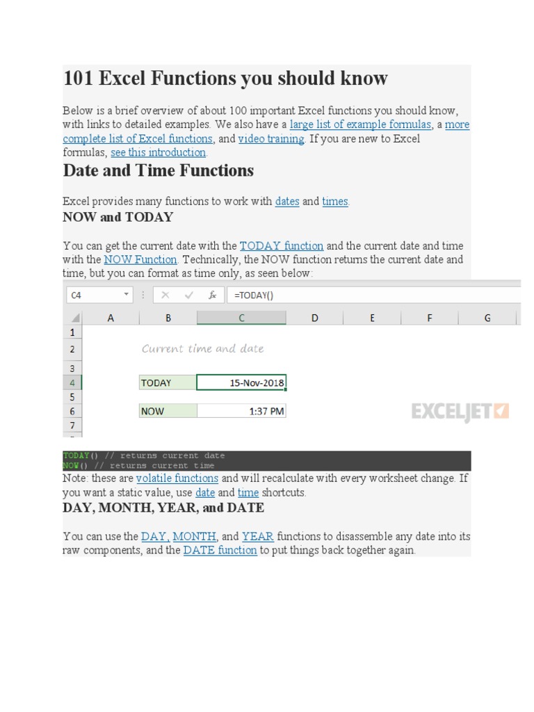 101 Excel Functions You Should Know: Date and Time Functions | PDF ...