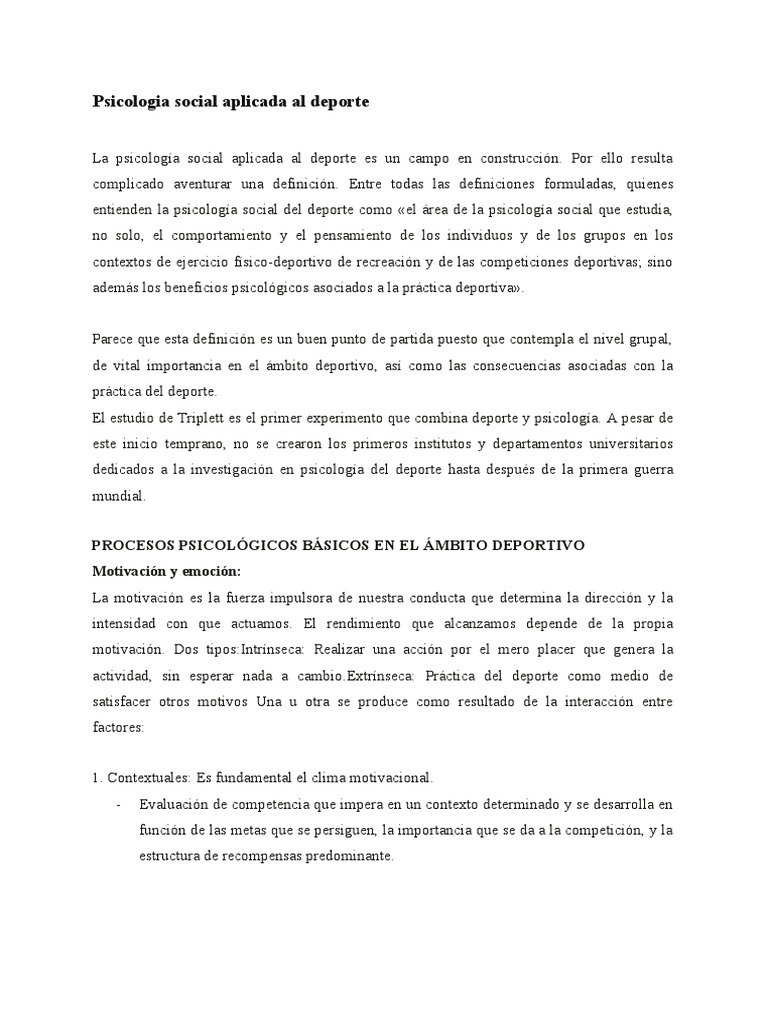 Psicología Social en el Deporte | PDF | Sicología | Motivación