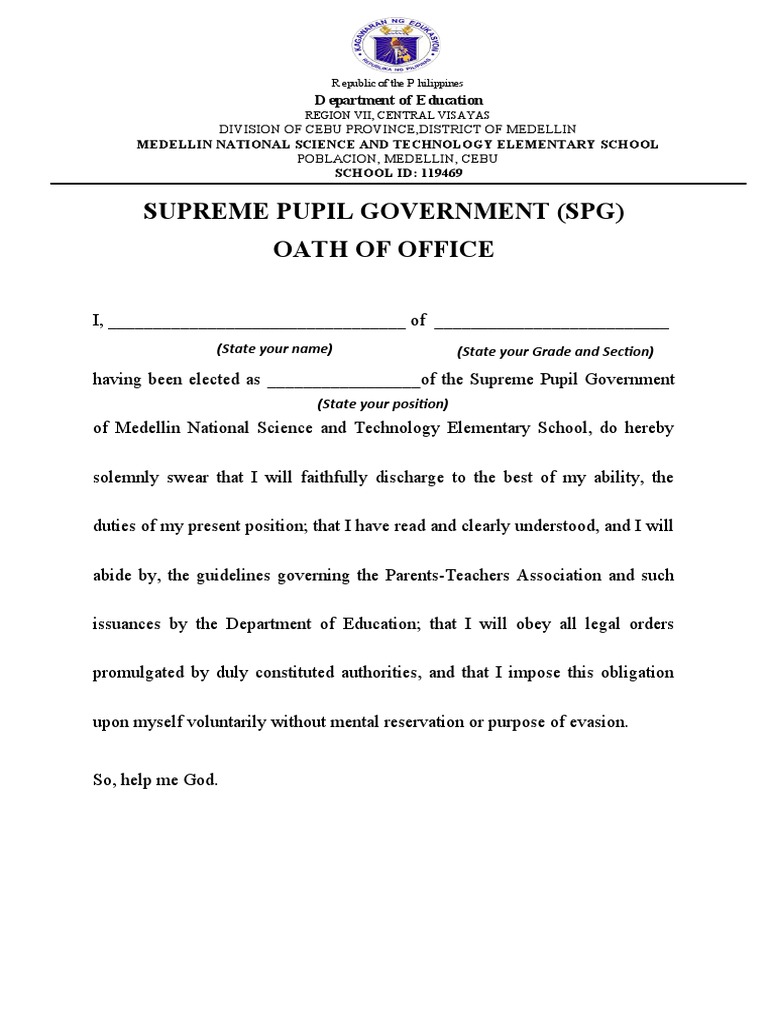 SPG Oath of Office for New Officers | PDF | Social Science | Self ...