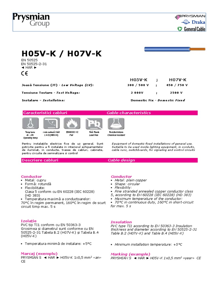 Prysmian Cable H05V-K & H07V-K | PDF