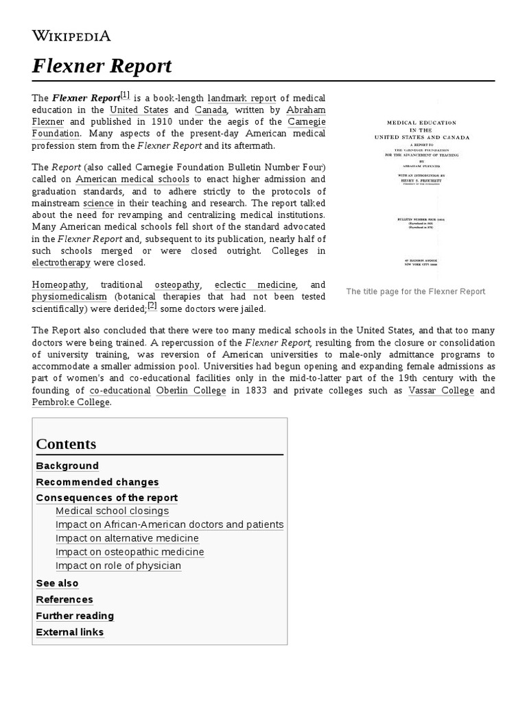 WIKIPEDIA Flexner Report PDF Social Programs Health Care