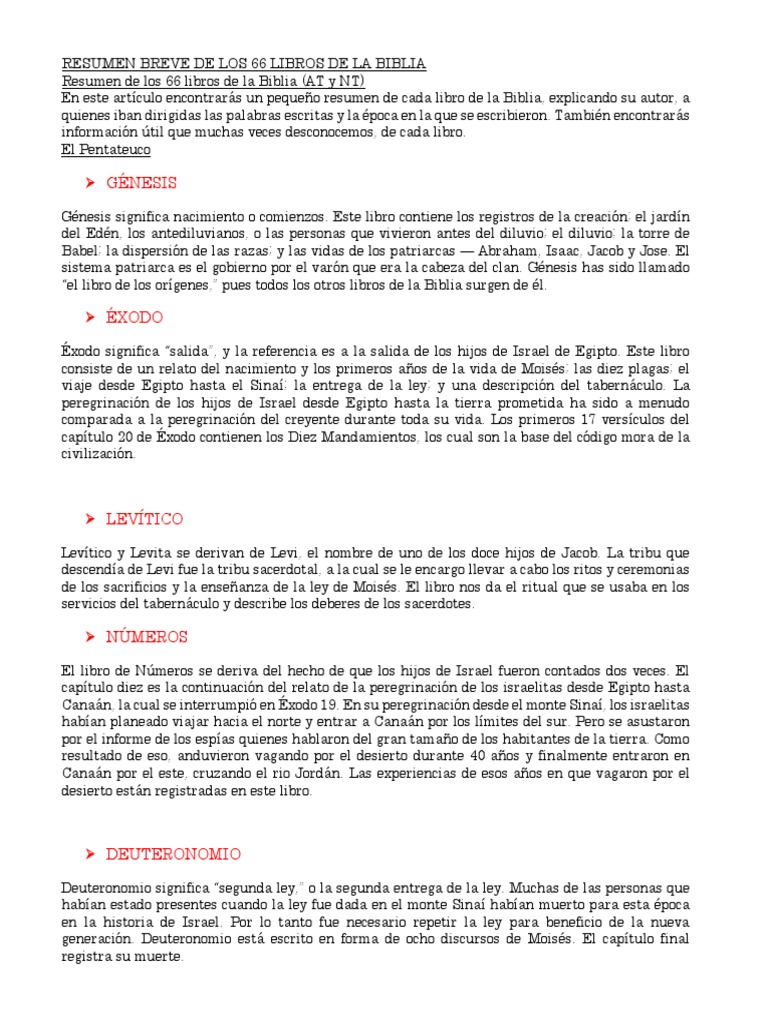 Resumen de los 66 libros de la Biblia | PDF | Pablo el apóstol ...