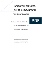 Legal Status of The Employee: Compliance of A Company With The Existing Law