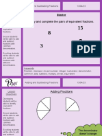 Copy and Complete The Pairs of Equivalent Fractions.: Starter