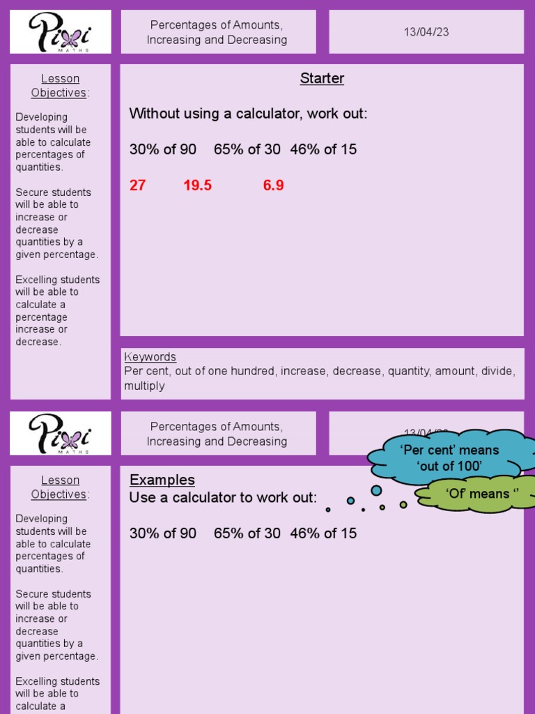 Percentages Increase Decrease PixiPPt - PP | PDF | Percentage | Stocks