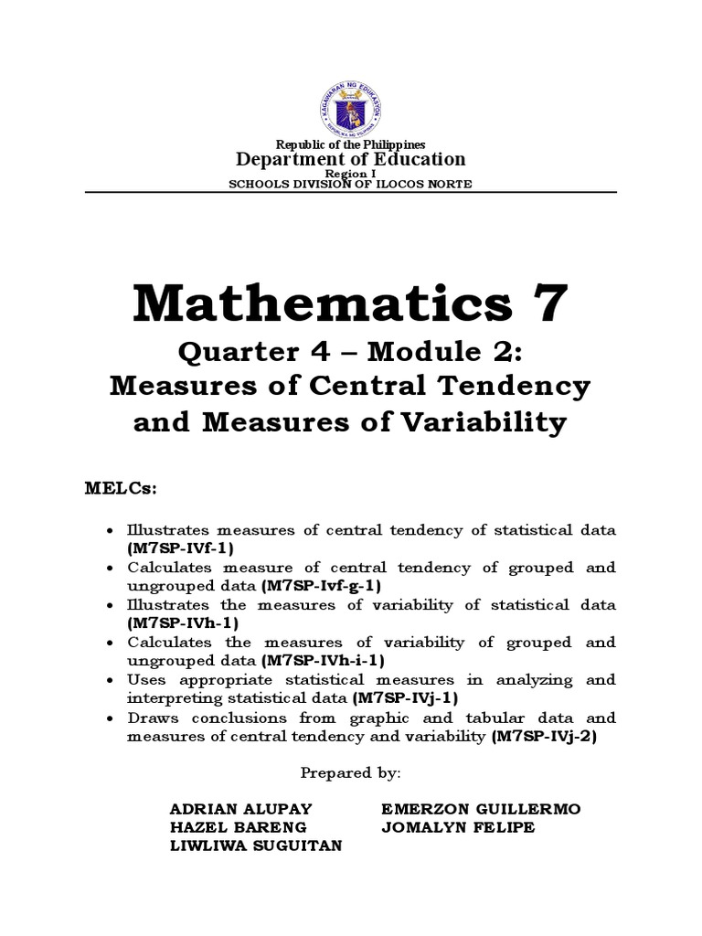 Math 7 Q4 Weeks6to9 MELCs5to10 MOD2, PDF, Mode (Statistics)