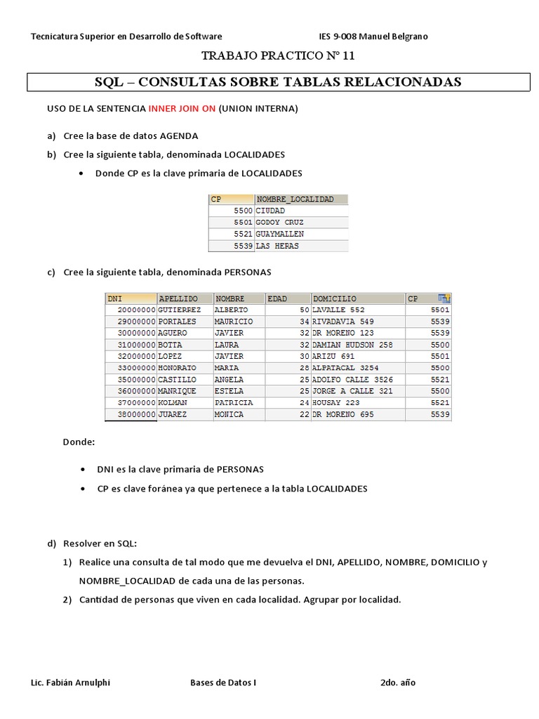 Consultas SQL sobre Tablas Relacionadas | PDF