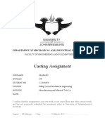 Casting Assignment: Department of Mechanical and Industrial Engineering