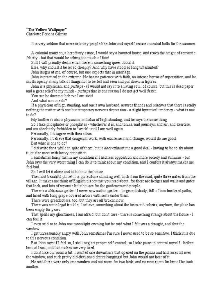 The Yellow Wallpaper Text PDF The Yellow Wallpaper