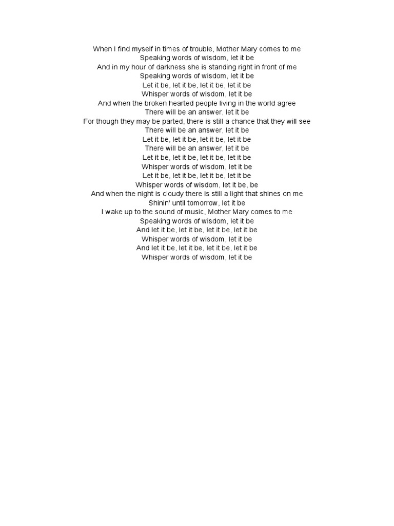 Let It Be Letra