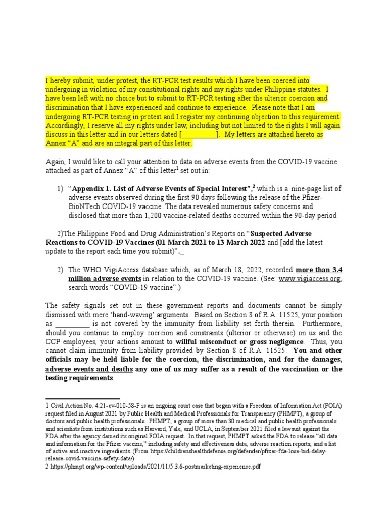 Ccp continuing objeciton letter pdf legal liability food and drug