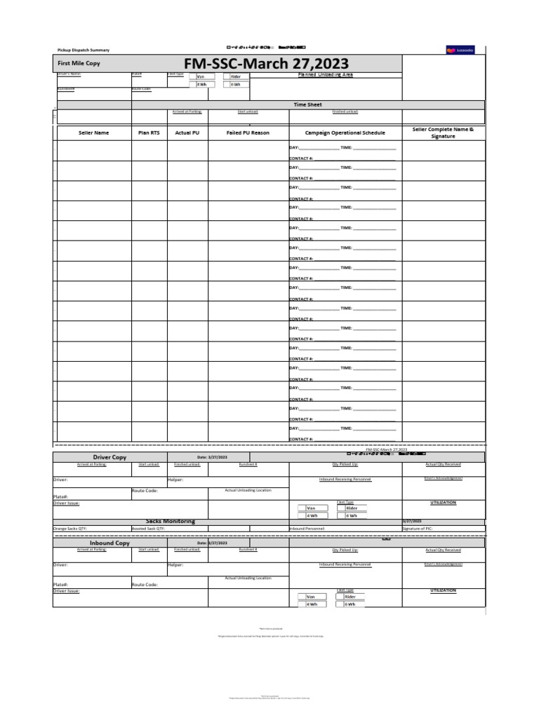 First Mile Pickup and Delivery Summary for March 27, 2023 PDF Computing