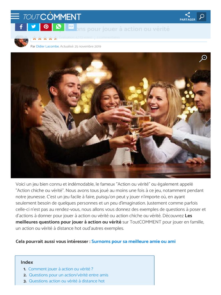QUESTIONS Pour Jouer À Action Ou Vérité + de 200 IDÉES DE QUESTIONS ...