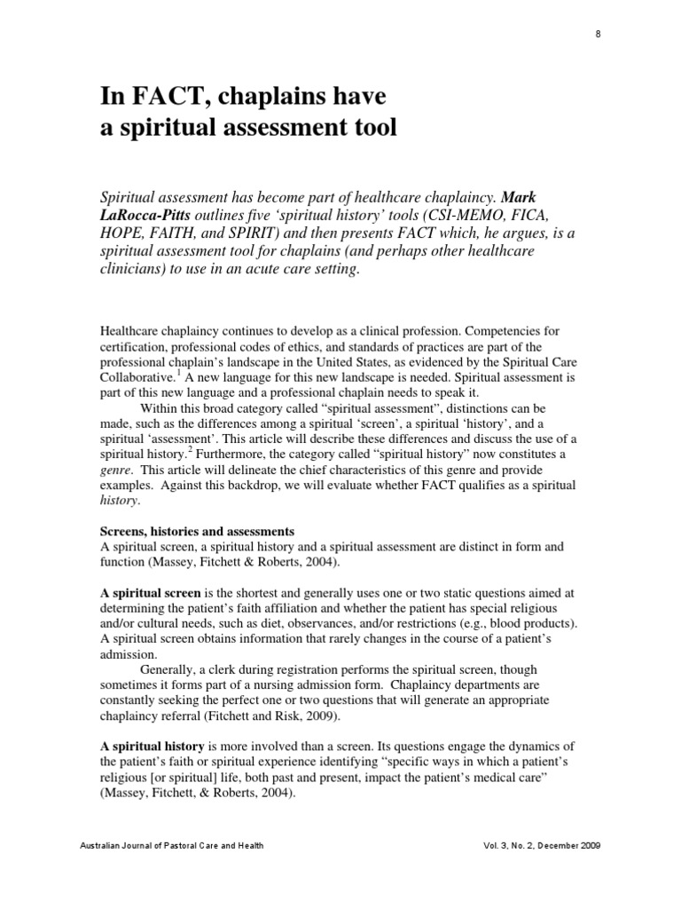 Spiritual Assessment Tool | PDF | Chaplain | Spirituality