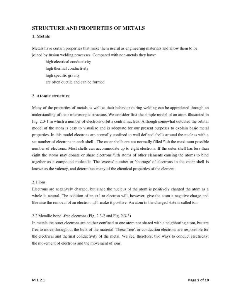 M 1.2.1 Structure and Properties of Metals Steel | PDF
