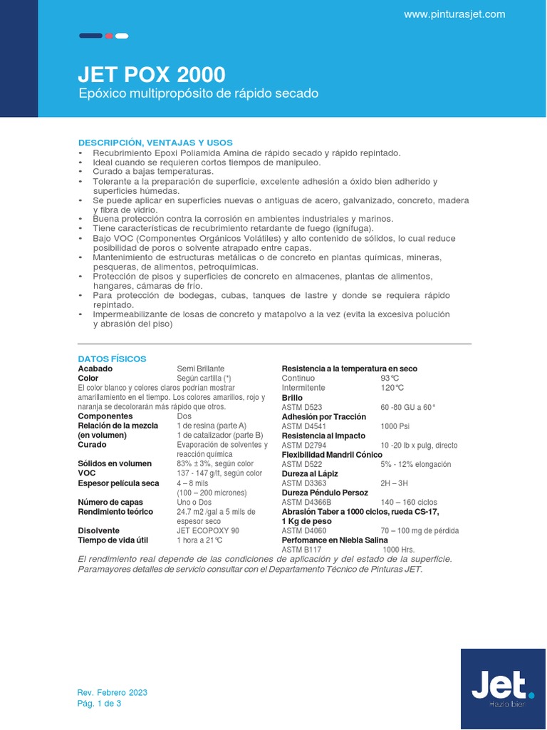 Recubrimiento Epóxico JET POX 2000 | PDF | Hormigón | Epoxy